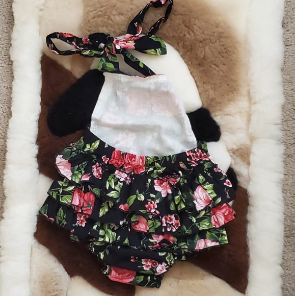 Flower pink black overall shorts M - Picture 3 of 5